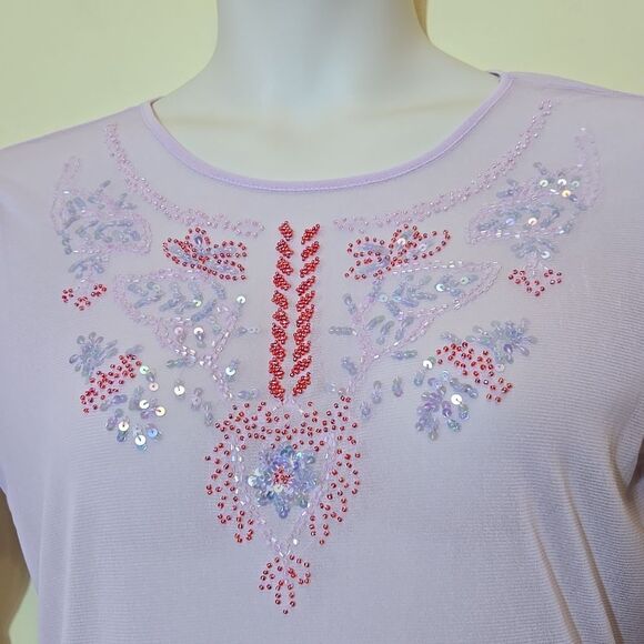 The Limited Sheer Y2K Nylon Top Large Beaded Sequin Fairy Soft Girl Feminine - Picture 3 of 10